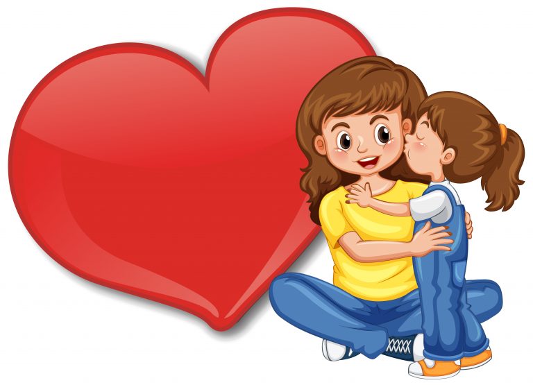 Empty big heart banner with mom hugging her child